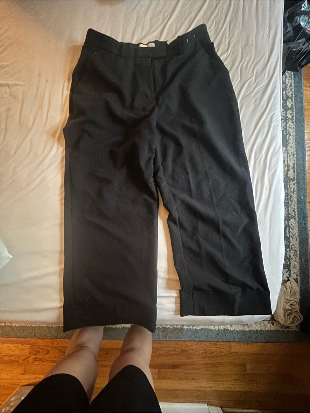 Abercrombie & Fitch Black Wide-Leg Cropped Trousers